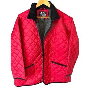 Santa Fe Quilted Barn Chore Jacket Womens Large‎ Red 100% Nylon Pockets Collared